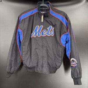 York Mets Jacket Men's M Black Majestic Athletic Full Zip Pullover Dugout Warm